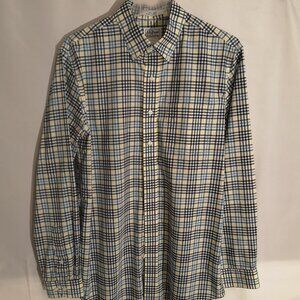 L.L. Bean Men's Size Medium Tall Navy & Yellow Slightly Fit Wrinkle Free Shirt